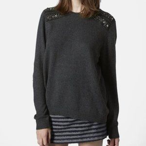 NWT Topshop Embellished Shoulder Grey Sweater